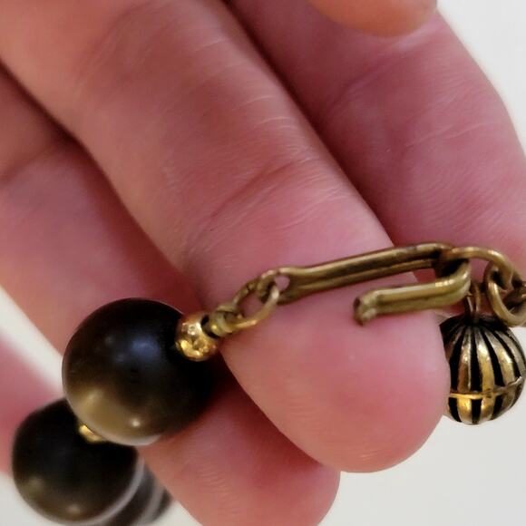 Vintage Bronze Beaded Necklace With Round Matte & Textured Filigree Bead Accents - Picture 7 of 10